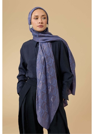 Imannoor Dama Desen İndigo Naia Pamuk Şal 70x200 İndigo