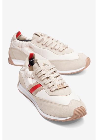 Mubiano Kadın Paraşüt Sneaker Süet Detaylı Taş Aksesuarlı Günlük Spor Ayakkabı Leya Bej