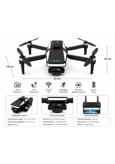 S5hp Drone Akıllı Hava Fotoğrafçılığı Dron 4k Hd Çift Kamera 360 Derece Engel Algılama 50xzoom Usb Kart Okuyucu+ Micro Sd Kart Hediye Katlanabilir Wifi Cam Uygulama Kontrol Ekrablı Uzaktan Kumanda