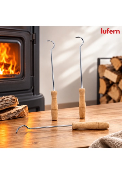 Dayanıklı Metal Soba Kapak Açacağı Ahşap Saplı Güvenli Kullanım Kül Temizleme Kuzine Kapağı