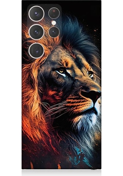 Samsung Galaxy S23 Ultra Uyumlu Siyah Fon Aslan Desenli Silikon Kılıf
