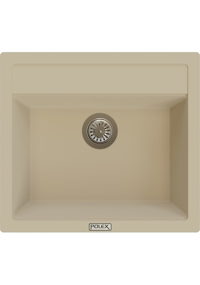 Polex Cristalüx Granit Evye P-08 Bej Tezgah Altı Ve Tezgah Üstü Kare Mutfak Evyesi 55.5x50 CM