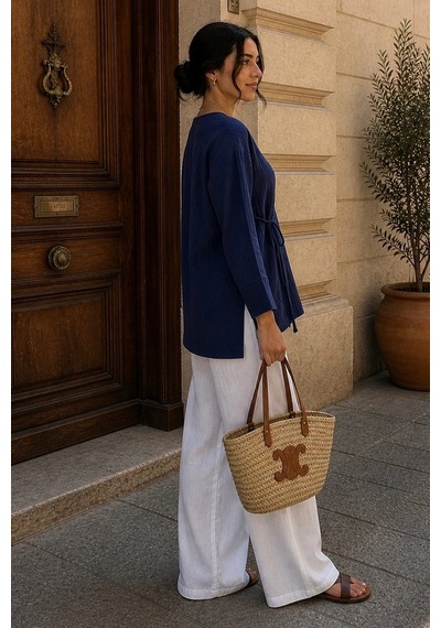 Bbbutikbasic Bağlamalı Müslin Kimono Ceket My3535 Lacivert
