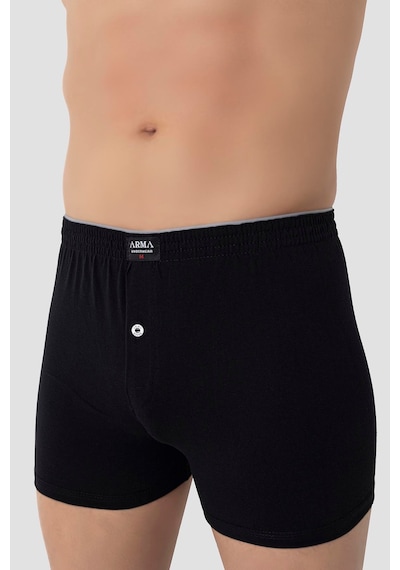 Arma Yıldız Erkek Siyah Düğmeli Boxer 3'lü Paket %100 Pamuklu Penye Siyah