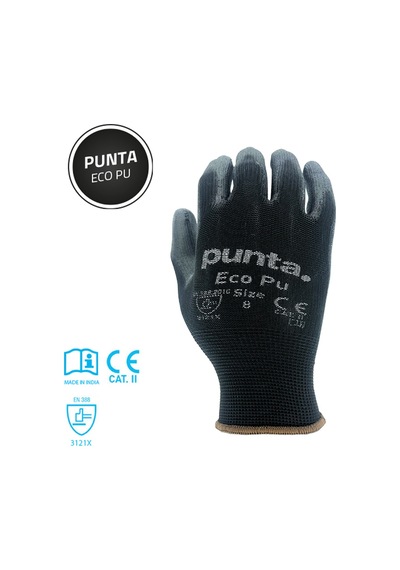 Punta Eco Pu Avuç İçi Pu Kaplı Polyester Astarlı İş Eldiveni Siyah