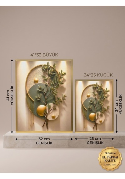 Naturel Detaylı 2'li Ahşap Çerçeveli Duvar Tablosu Seti 34 25-41 32 Bk004