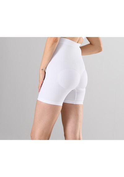 Nacar Store Kadın 1 Beden Küçülten Yüksek Bel Boxer Slikonlu Beyaz Renk Dikişsiz Korse