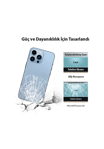 Ally İphone 13 Pro Max 6.7 Tempered Şeffaf Arka Cam Koruyucu- 5775