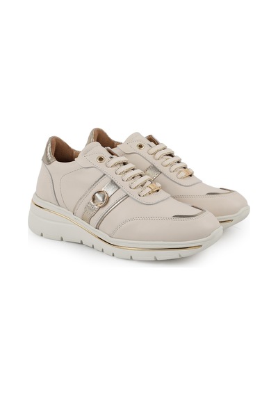 Mamma Mia Kadın Sneaker Bağcıklı Hakiki Deri Hafif Yastıklamalı Chunky Yürüyüş 26y-7110 Bej