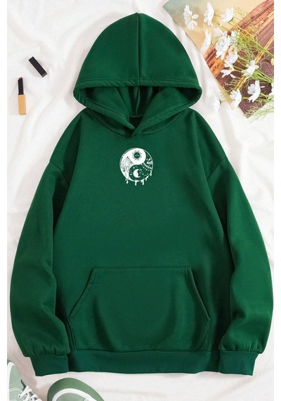 Uyguntarz Unisex Yin & Yang Tasarım Sweatshirt Yeşil