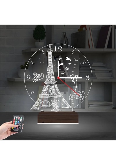 Luvivia Eyfel Kulesi Paris Saatli 3d Lamba - Masa Gece Lambası Şeffaf