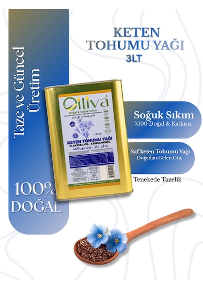 3 Litre Soğuk Sıkım Keten Tohumu Yağı %100 Doğal, Katkısız, Teneke Ambalaj 3 L