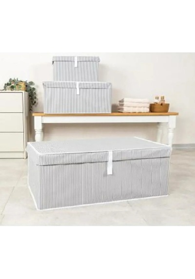 Alas Çok Amaçlı Baza Kutusu Gri Çizgili Tekli 70x40x30 Cm Kumaş Gri Tr Diğer