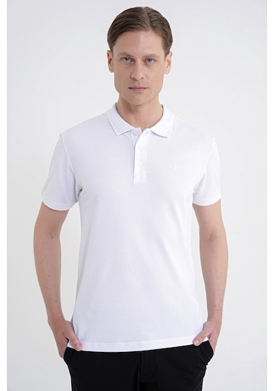 Efor Comfort Fit Kolu Ribanalı %100 Pamuk Düğmeli Beyaz Polo Yaka Tişört Ts 922