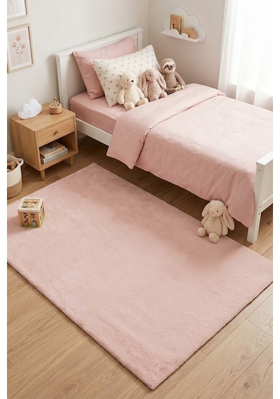 Pembe Post Peluş Kaymaz Taban Çocuk Odası Halısı Yumuşak Çocuk Halısı Yolluk Pembe Pembe