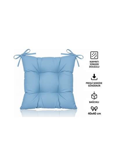 4'lü Sandalye Minderi Bağcıklı, Çökme Yapmaz Sünger Dolgulu, Yıkanabilir 40x40 Cm Mavi Çok Renkli