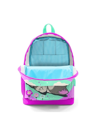 Coral High Kids Su Yeşili Pembe Kedi Desenli Dört Bölmeli USB Şarjlı Kulaklık Çıkışlı Okul Sırt Çantası 23807