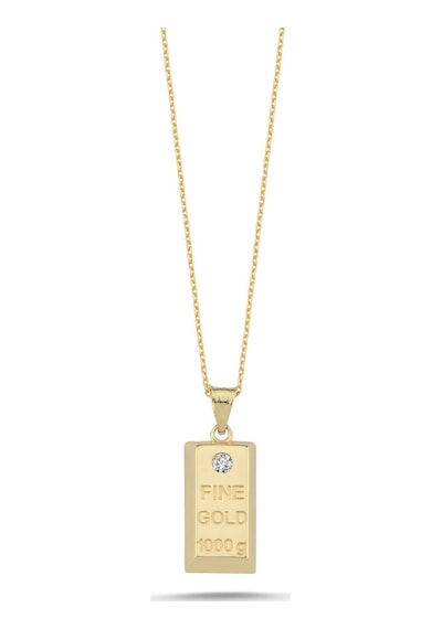 14 Ayar Altın Külçe Gold Bar Taşlı Kolye T14557 Çok Renkli