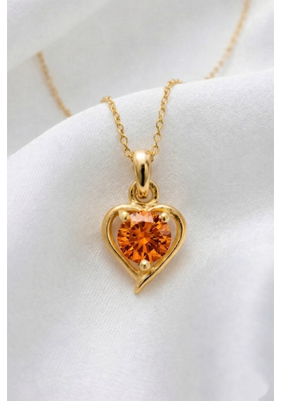Çekirdekjewelry 925 Ayar Gümüş Altın Kaplama Kalp Modeli Kolye Sarı Turuncu