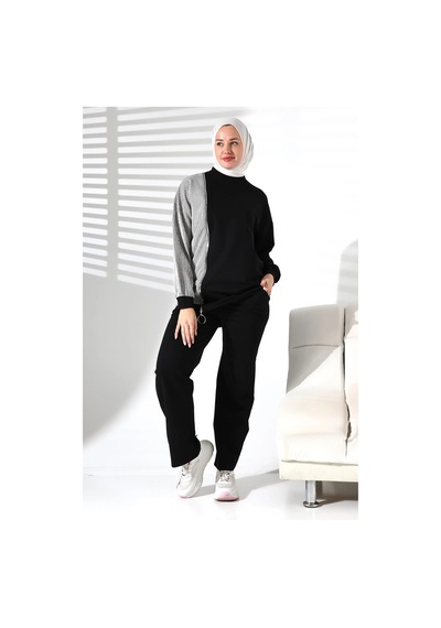 Mihran Butik Kadın Mevsimlik Alt Ve Üst Rahat Siyah Spor Tesettür Takım Siyah