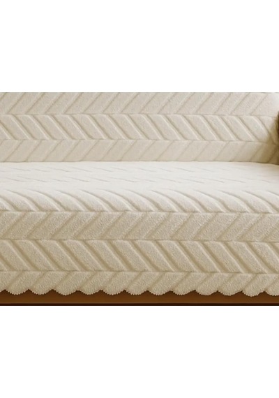 1 Adet Royam Peluş Pamuklu Sünger Tabanlı Kaymaz Koltuk Çekyat Örtüsü 160 X 210 Ekru