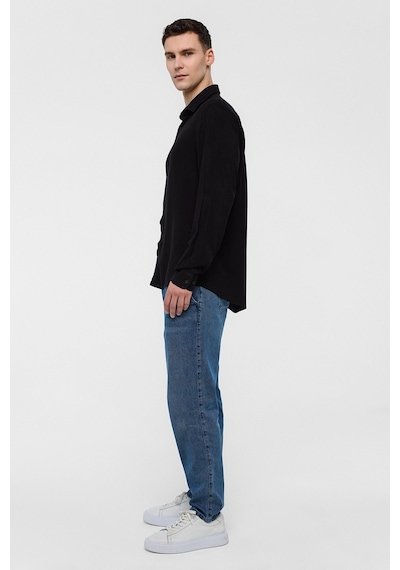 Backandbond Siyah Regular Fit Uzun Kollu Viskon Gömlek