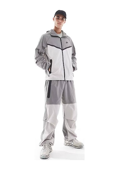Nike Tech Windrunner Woven Full Zip Loose Fit Jacket Erkek Bol Kesim Paraşüt Kumaş Kapüşonlu Ceket Gri