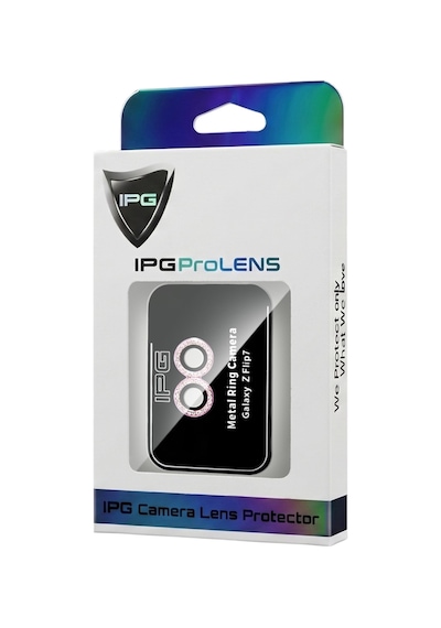 Samsung Galaxy Uyumlu Z Flip 7 İçin Ipg Prolens Kamera Lens Koruyucu Elmas Taş Çerçeveli, Kırılmaz Cam Pembe