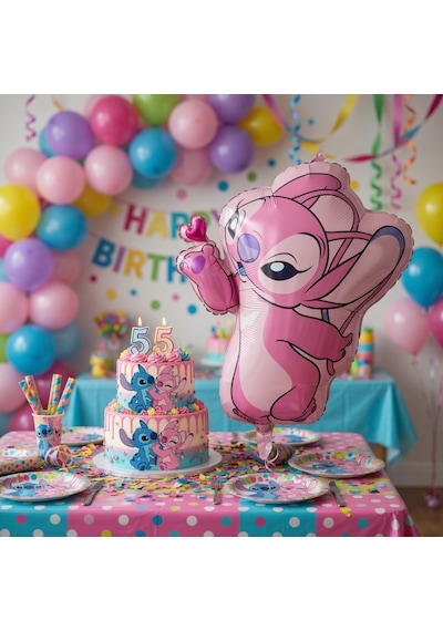 Stitch Angel Folyo Balon 70x110 Cm Parti Doğum Günü Dekorasyon Balonu Büyük Boy Çok Renkli