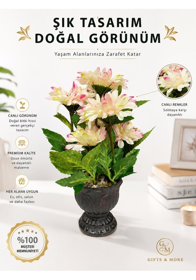 Seta Garden Çiçek Açık Pempe Siyah Vazo 33 Cm Çok  Renkli