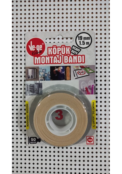 Ve-ge Köpük Montaj Bandı 19 Mm 1.5 Mm İç Ve Dış Ortam İçin 1 Adet