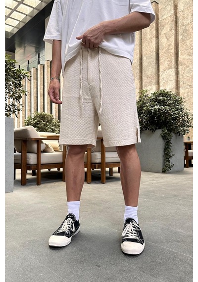 Krem Gofre 11 Keten Go Relaxed Fit Şort Krem