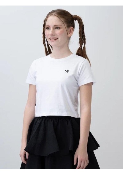 Zekids Kız Çocuk Pamuklu Fiyonk İşlemeli Tshirt-15789 Ekru