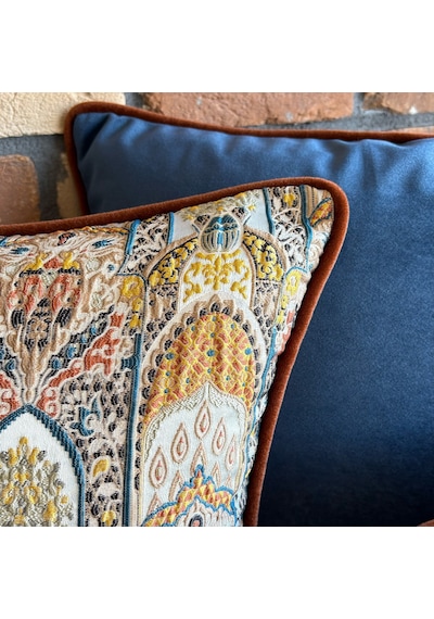 "navy & Mosaic" Desenli Kırlent Kılıfı Seti Lacivert - Kiremit