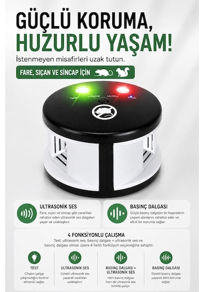 Coverzone Triple Rodent Chaser Ultrasonik Ent Fare Sıçan Ve Sincap Uzaklaştırıcı, Basınç Dalgalı 4 Fonksiyon, 100hz-65.000hz, 9v Dc 500mah, 3229 Sq.ft Kapsama, Ev Garaj Restoran Sc-29
