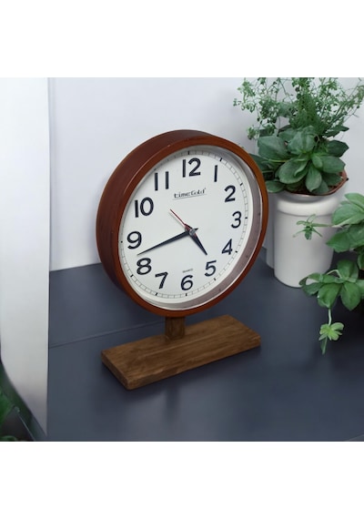 Time Gold Eskitme Ahşap Ayaklı Plastik Gövdeli Masa Saati Sessiz Akar Saniye Eskitme