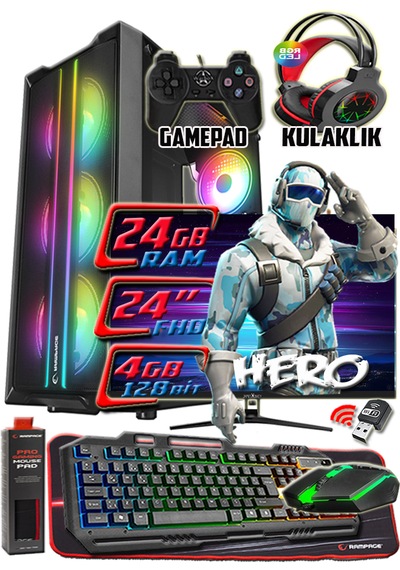 Warbox Hero i5-4570S 24 GB 256 GB + 250 GB SSD Geforce GT 740 24" W10P Masaüstü Oyuncu Bilgisayarı