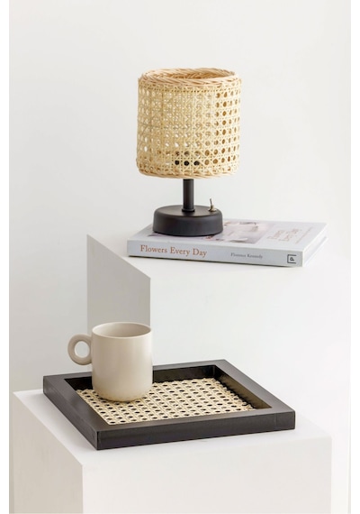 Rattan Hazeran Kare Tepsi Siyah-24x24 Cm %100 Doğal Hazeran