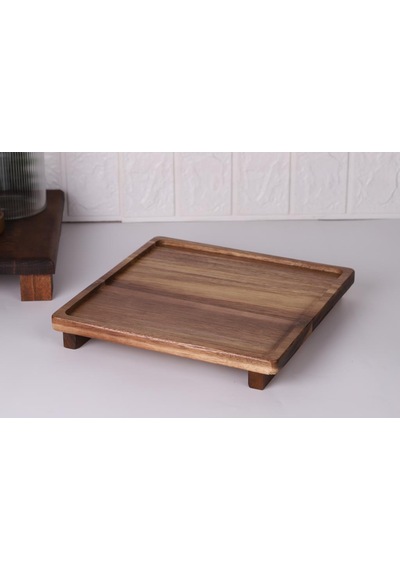 Atby Akasya Doğal Ahşap Ayaklı Kare Sunum Tepsisi Kahvaltı Peynir Meze Servis Tahtası 26x26cm Ahşap