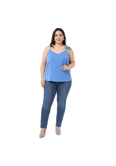 Disentis Büyük Beden Yüksek Bel Dar Paça Mavi Denim Pantolon-mavi Mavi