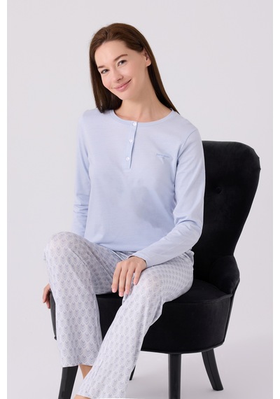 Pierre Cardin 8888 Uzun Kol Kadın Pijama Takımı Mavi