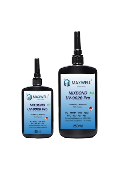 Maxwell Mıxbond Uv 9028 Pleksi/pc/pmma/pur/pvc/pa/abs Yapıştırıcı, Ultra Şeffaf, Uv Kürleme, 5 Saniye Kuruma, Rohs Onaylı, 250gr