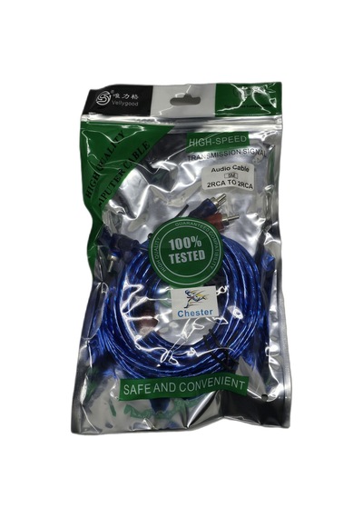 5 Metre 2 Rca To 2 Rca Oto Amfi Kablosu - Şeffaf Mavi Ses Aktarım Kablosu - Kırmızı Mavi Tos Fiş