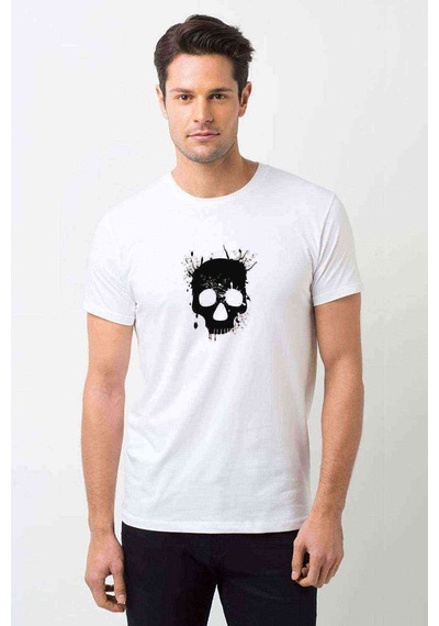Skull Kurukafa T Baskılı Beyaz Erkek Tshirt
