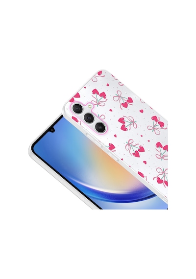 Samsung Uyumlu Galaxy A25 Kılıf Kamera Korumalı Desenli Zore Klip Kapak - Kalpli Kiraz -