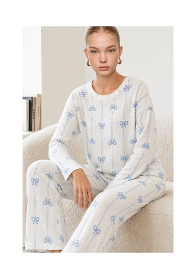 Fit Women Kadın Desenli Nefes Alan Ekru Pijama Takımı 4690
