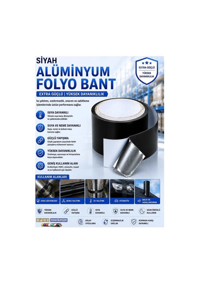Mat Siyah Alüminyum Folyo Bant 50mm X 5mt Bant Marketim