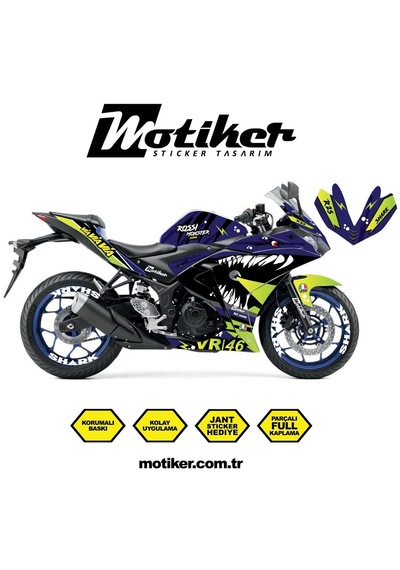 Yamaha Yzf R25 Rossi Köpek Balığı Shark Sticker Etiket Kaplama Modeli Lacivert