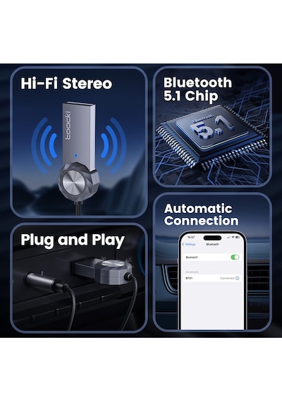 Toocki Bluetooth Araç Kiti 5.1 Navigasyon Destekli Hi-fi Ses