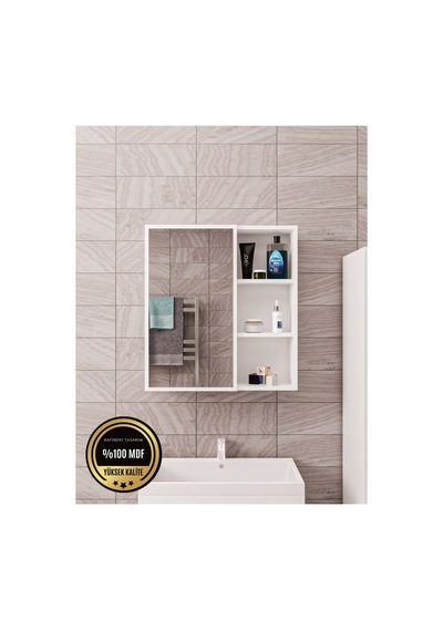 Dalin Tek Kapak Aynalı Banyo Dolabı Raflı Mdf Beyaz